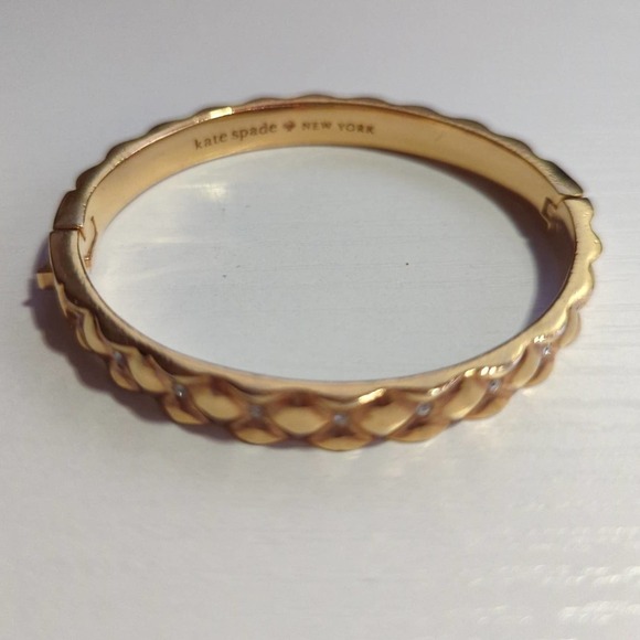 KATE spade Gold Tone Bracelet Push Close Clasp Rhinestone Cushion Design - Picture 1 of 9